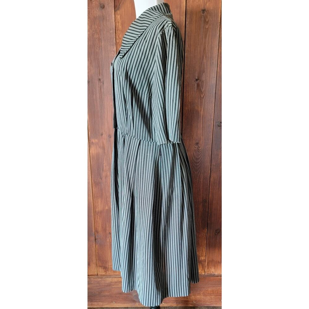 Vintage Miss Marilyn of Dallas 50s Black & White Striped Dress Collared Buttons - Picture 8 of 16